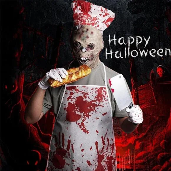 Halloween Butcher Costume Set- Cooking Chef Apron Gloves Prop Knife Tattoo - Picture 6 of 7